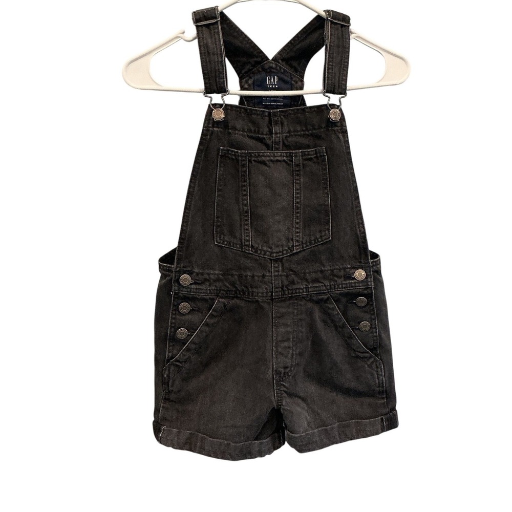Gap Teen Girls Black Denim Shortalls Overalls Fisherman Americana Kids Size 10 L